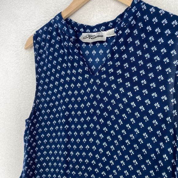 HENNA Dress One Size Floral Geometric V-Neck Boho Sleeveless Midi Boho Blue - Picture 5 of 10